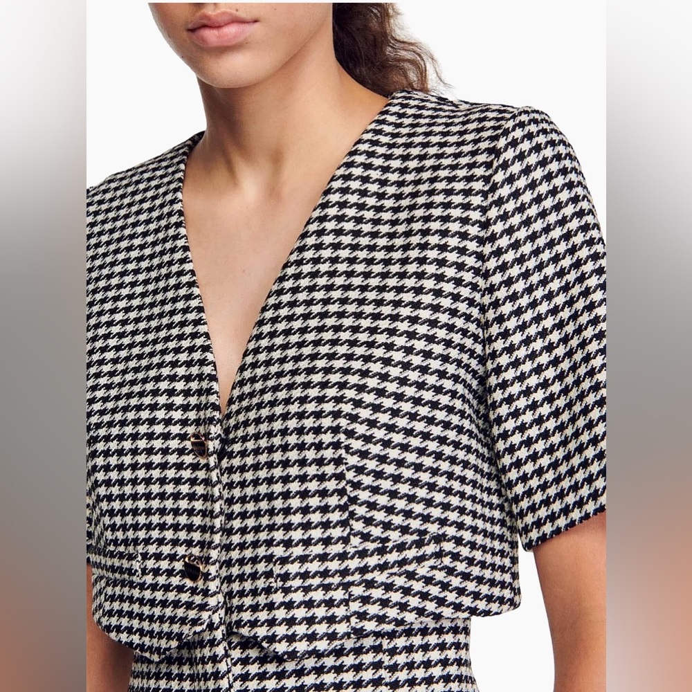 Sandro Short Houndstooth Tweed Dress Size 38 US 6 MSRP: $445 Excellent Condition - Picture 4 of 16